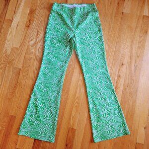 Garage Odessa Flare Pants Green and White Fit and Flare Bellbottoms Size Medium